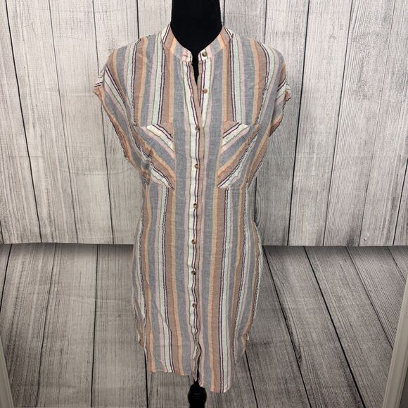 Anthropologie Holding Horses Women's Med Stripe Merida Side Slit Button Up Shirt - Picture 2 of 9